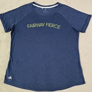 Adidas Womens XL Blue Fairway Fierce Short Sleeve Athletic T Shirt Athleisure